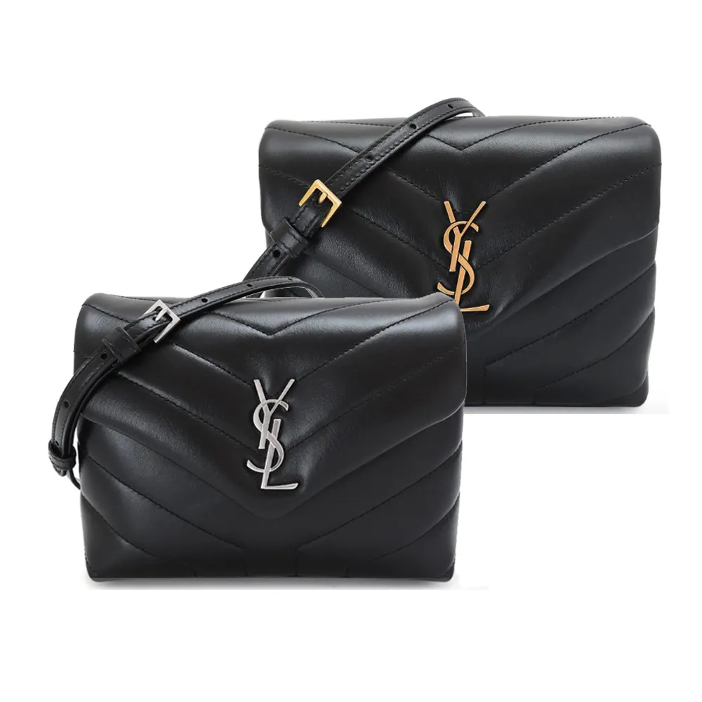 YSL LOULOU PUFFER小羊皮翻蓋鏈帶肩背/斜背包(黑/金) 歷史價格詳細信息