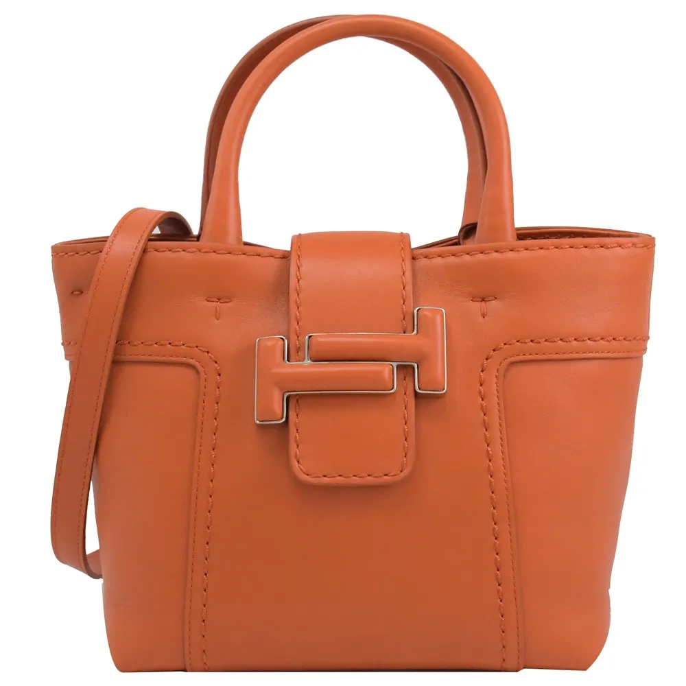 TODS DOUBLE T金屬LOGO小牛皮翻蓋釦式長夾.紅 歷史價格詳細信息