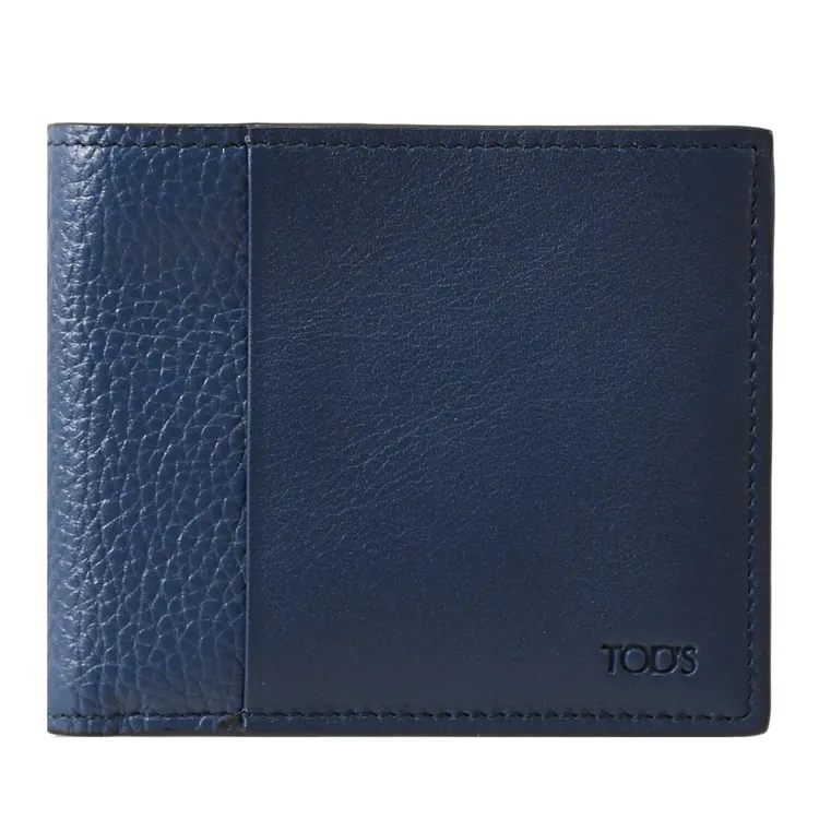 TODS 簡約烙印LOGO小牛皮12卡對開短夾.藍 歷史價格詳細信息
