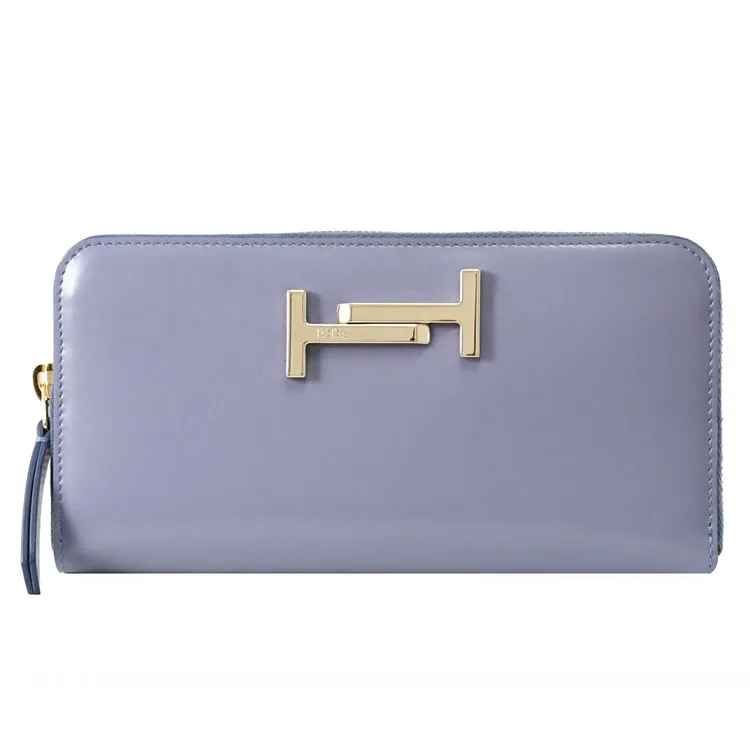 TODS DOUBLE T金屬LOGO小牛皮翻蓋釦式長夾.紅 歷史價格詳細信息