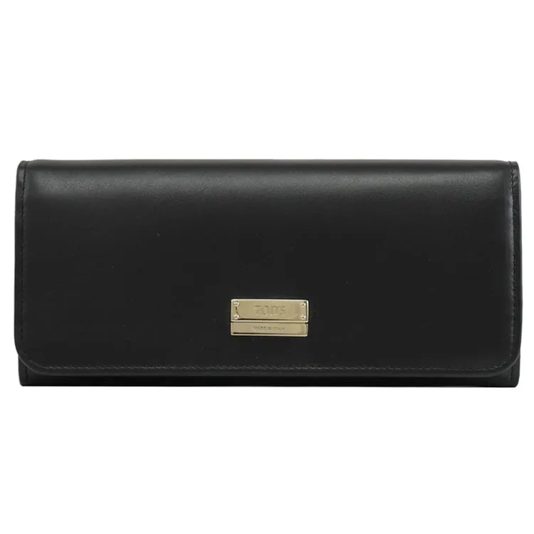 TODS 金屬LOGO滑面牛皮拉鍊長夾.黑 歷史價格詳細信息