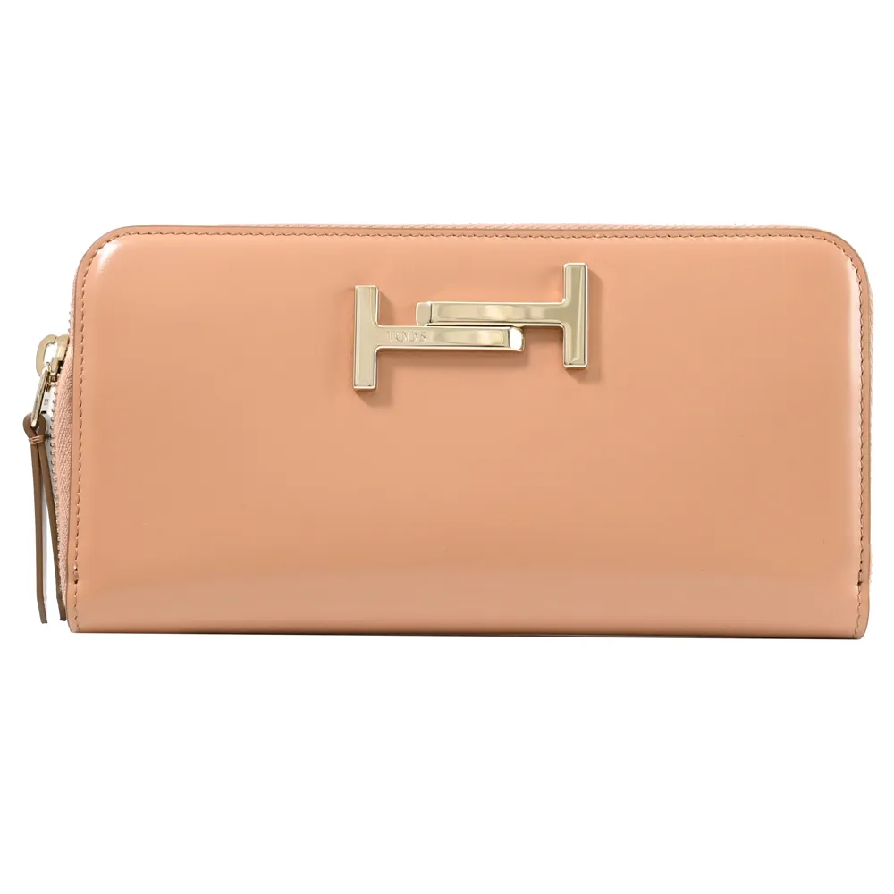 TODS DOUBLE T金屬LOGO小牛皮翻蓋釦式長夾.紅 歷史價格詳細信息