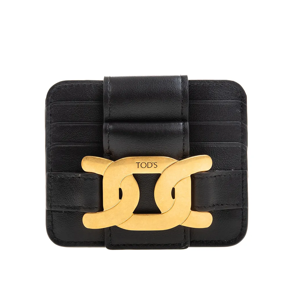 TODS 經典荔枝牛皮附鍊風琴式零錢短夾.黑 歷史價格詳細信息