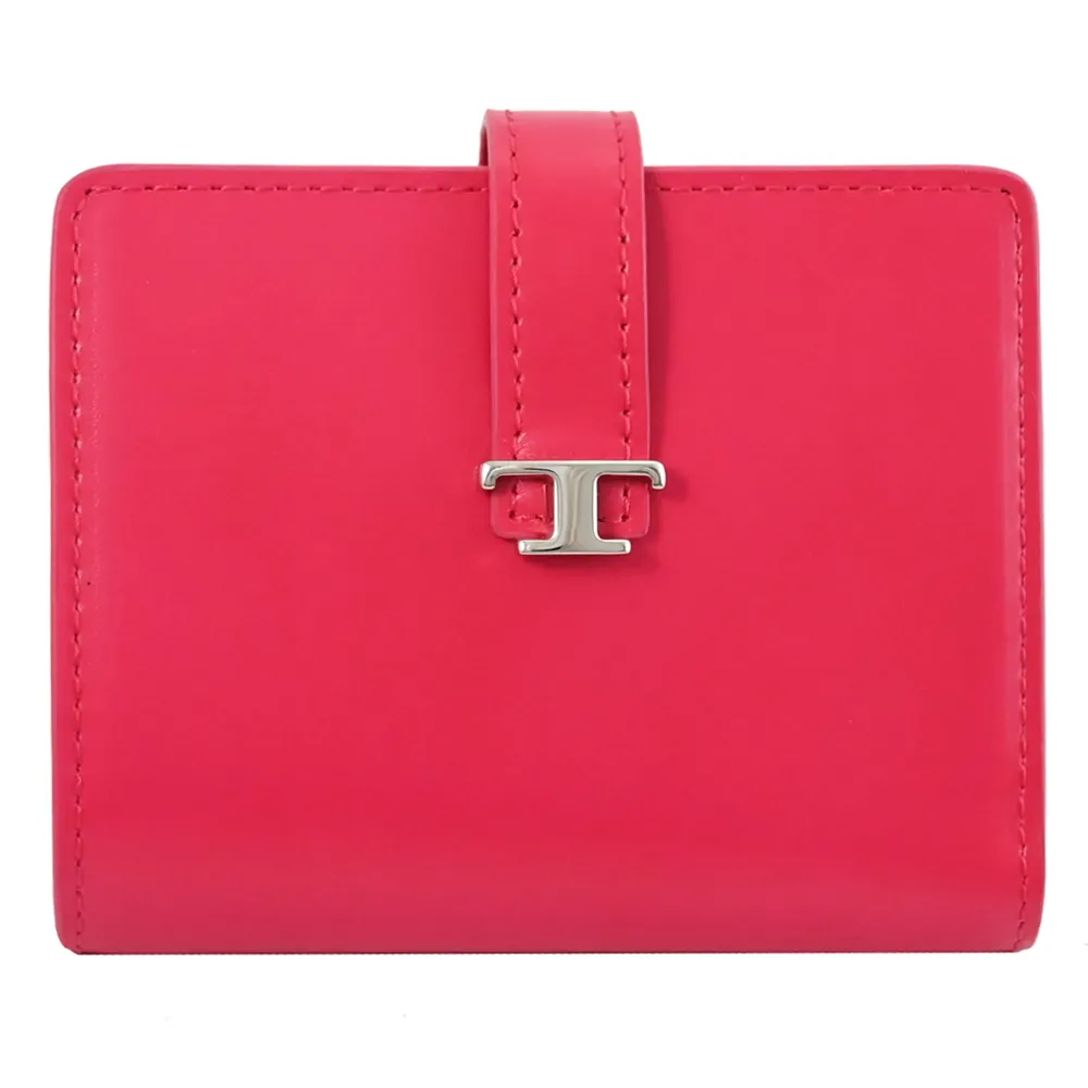 TODS T Timeless 金屬LOGO小牛皮對開釦式長夾.裸粉 歷史價格詳細信息