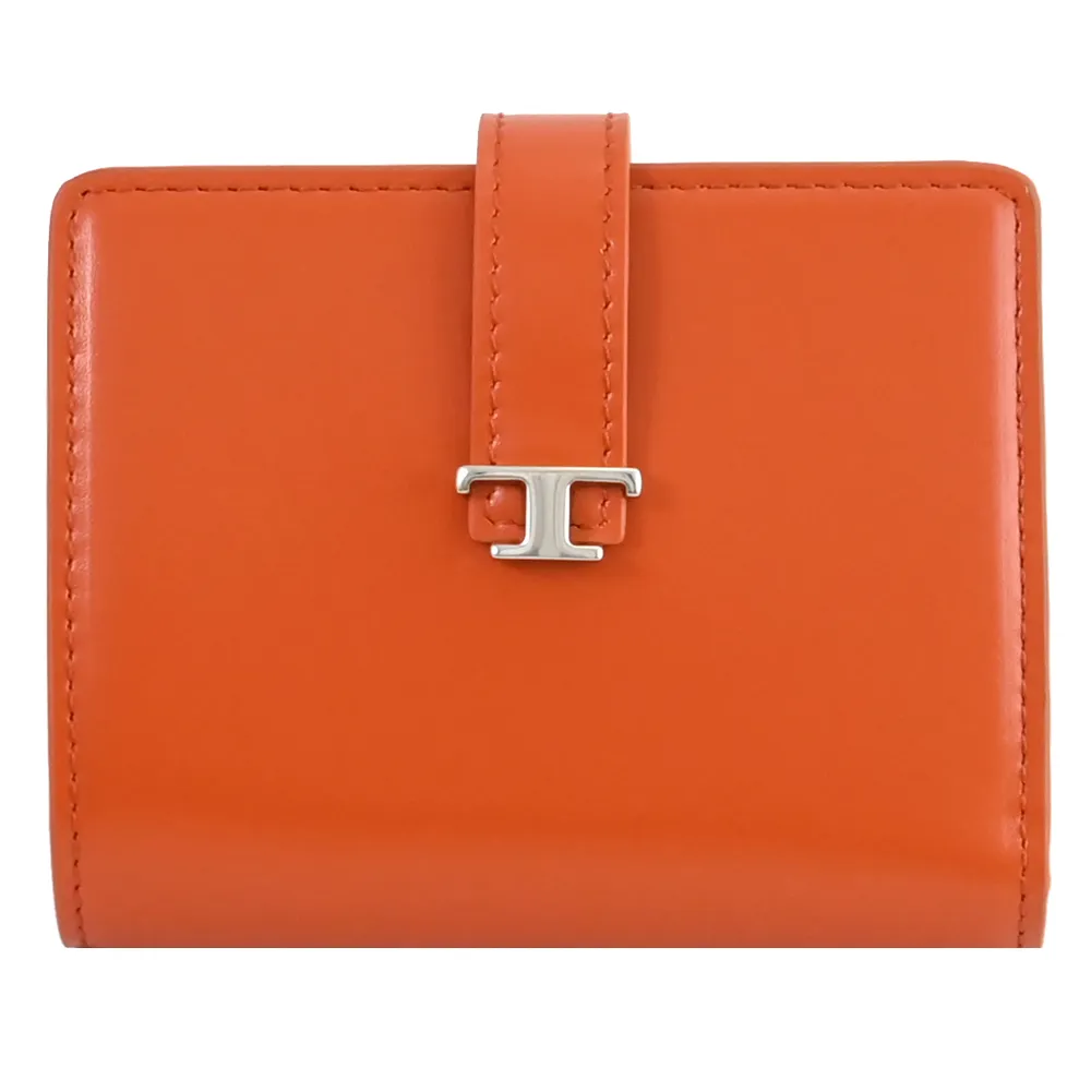 TODS T Timeless 金屬LOGO小牛皮對開釦式長夾.裸粉 歷史價格詳細信息