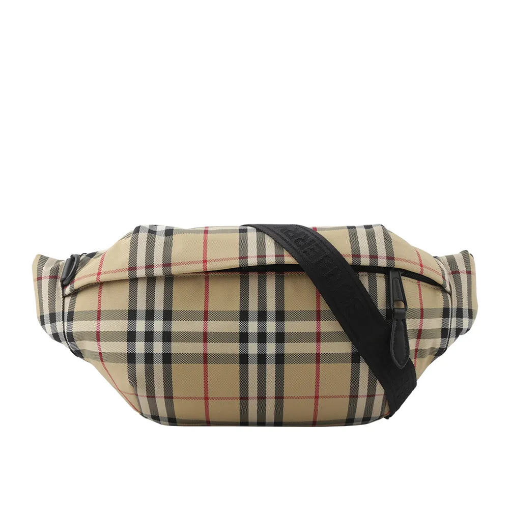 BURBERRY 8084614 經典帆布牛皮拼接斜背束口水桶包.咖邊 歷史價格詳細信息