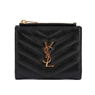 YSL 山形紋荔枝皮金字logoㄇ型拉鏈長夾(黑色) 358094 BOW01 1000 歷史價格詳細信息