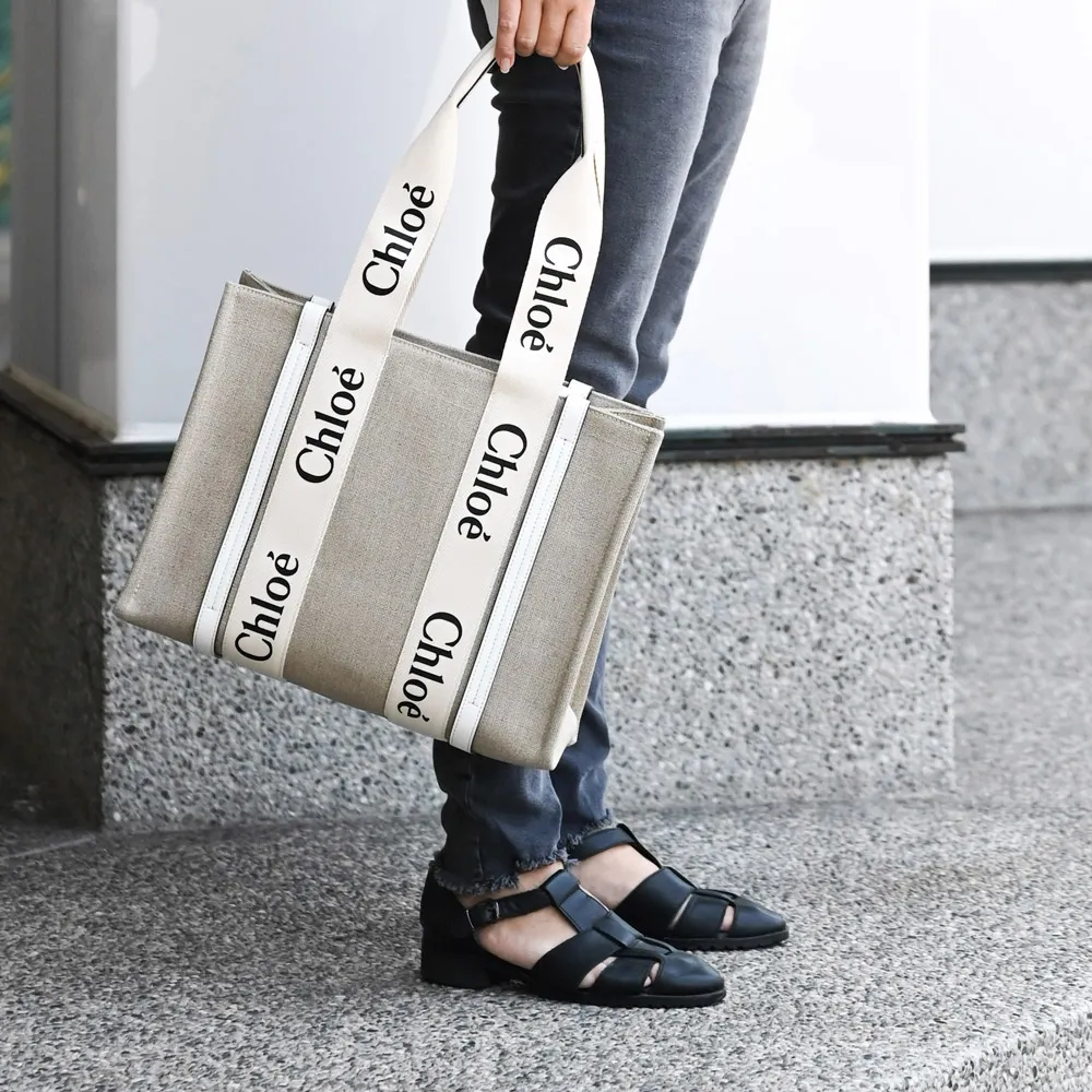 CHLOE Woody LOGO 新版織帶草編托特包.白邊 歷史價格詳細信息