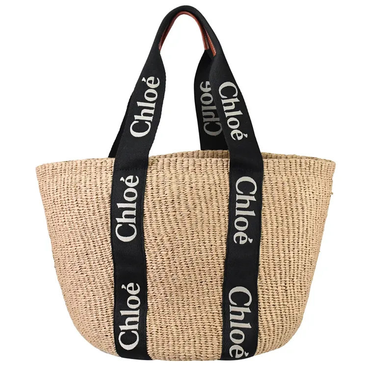 CHLOE Woody LOGO 新版織帶草編托特包.白邊 歷史價格詳細信息