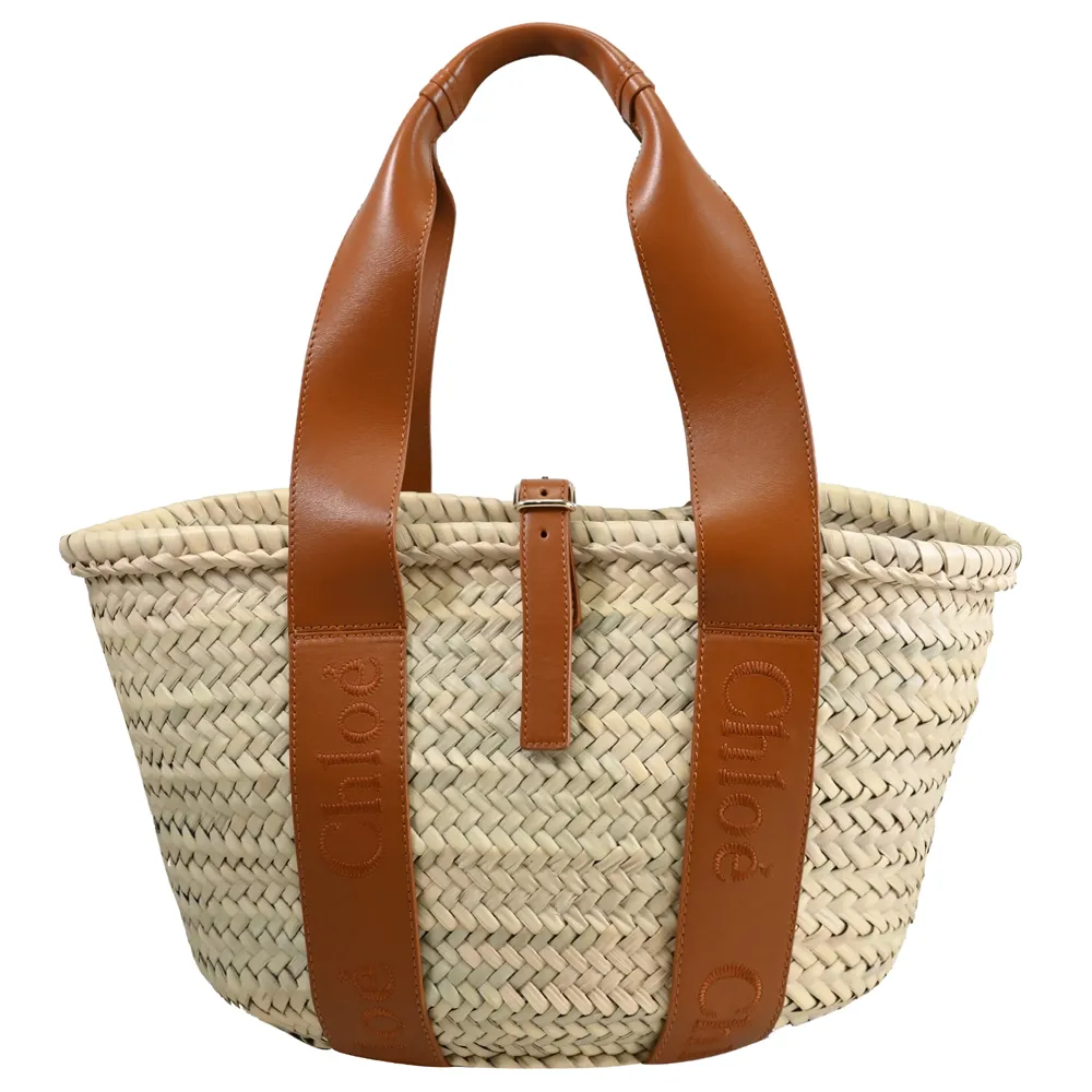 CHLOE Sense 中型 字母刺繡小牛皮拼拉菲草編包(棕色) 歷史價格詳細信息