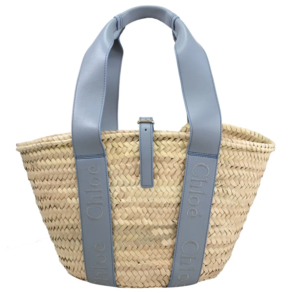 CHLOE Sense 電繡LOGO手提斜背兩用草編包.黑邊 小 歷史價格詳細信息