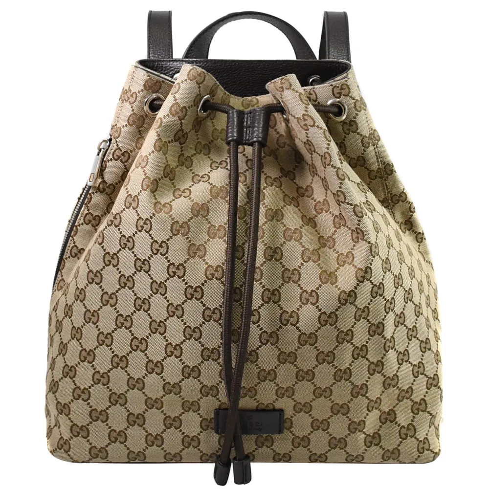 GUCCI 經典皮標LOGO GG 緹花帆布方形後背包(卡其) 歷史價格詳細信息