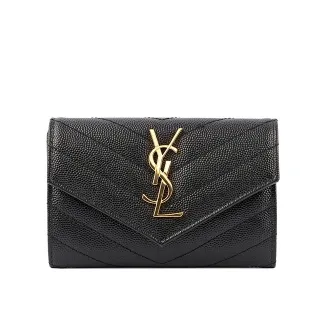 YSL 山形紋荔枝皮金字logoㄇ型拉鏈長夾(黑色) 358094 BOW01 1000 歷史價格詳細信息