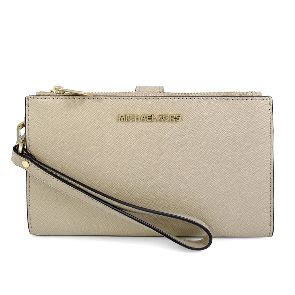 MICHAEL KORS JET SET TRAVEL 金字LOGO防刮皮革裸膚粉色L型拉鍊長夾 歷史價格詳細信息