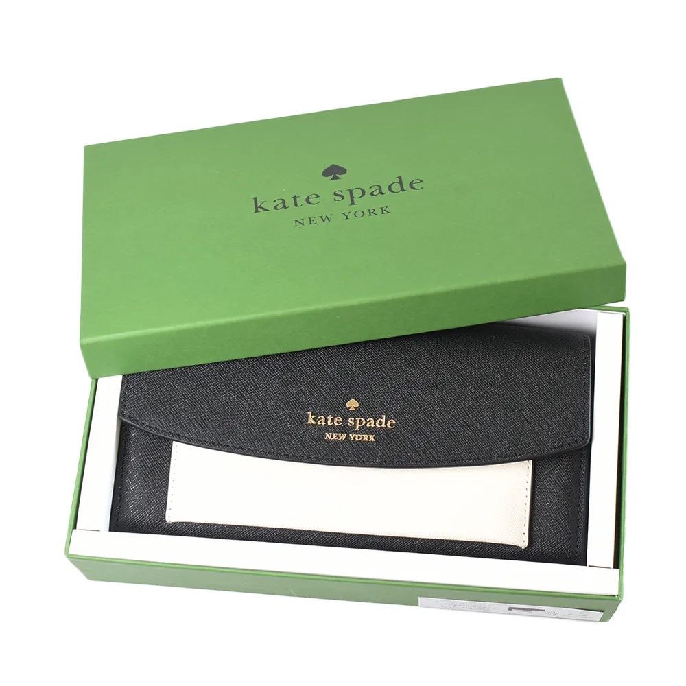 KATE SPADE 拚色防刮皮革雙層拉鍊手掛式長夾-黑/奶茶色 歷史價格詳細信息