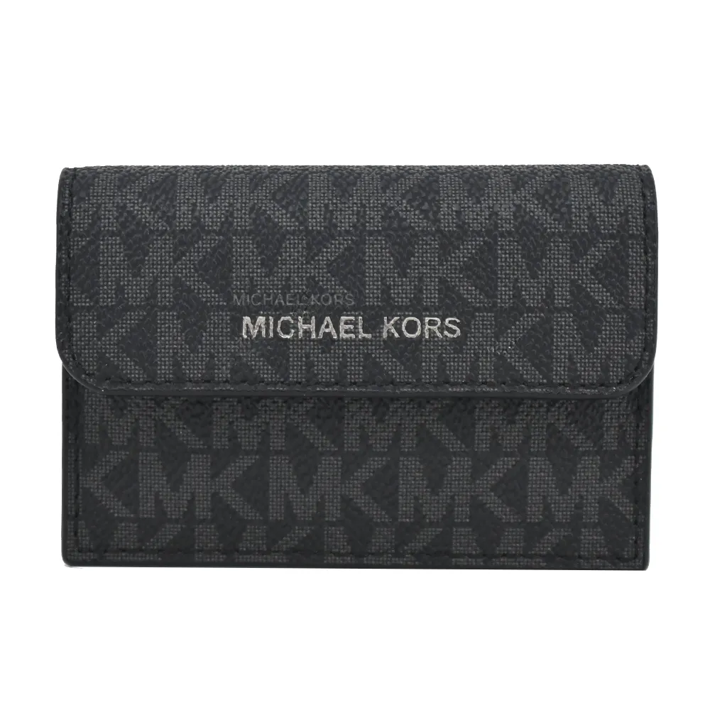 Michael Kors Cooper 滿版MK燙金LOGO 對開零錢包短夾(黑灰) 歷史價格詳細信息