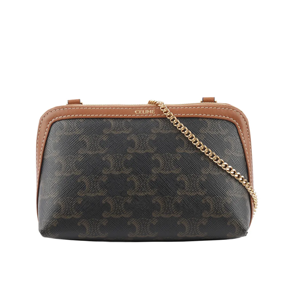 CELINE TRIOMPHE COMPACT經典印花釦式零錢小短夾.深咖 歷史價格詳細信息