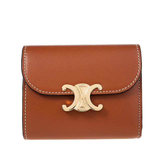 CELINE 新款光滑牛皮革CUIR TRIOMPHE COMPACT拉鍊錢包 (黃褐色) 歷史價格詳細信息