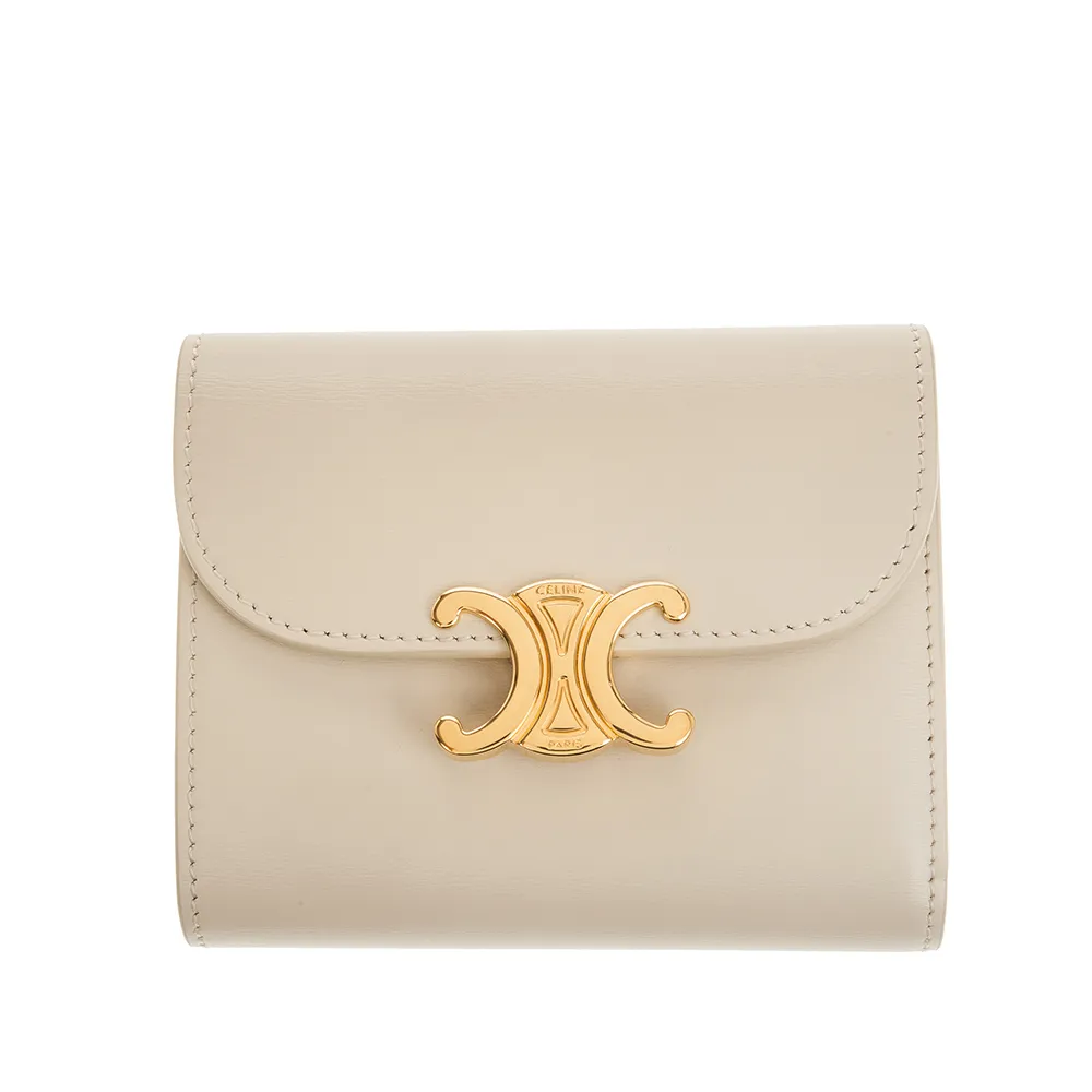 CELINE 新款TRIOMPHE 帆布凱旋門LOGO金釦對折短夾 (米棕色) 歷史價格詳細信息
