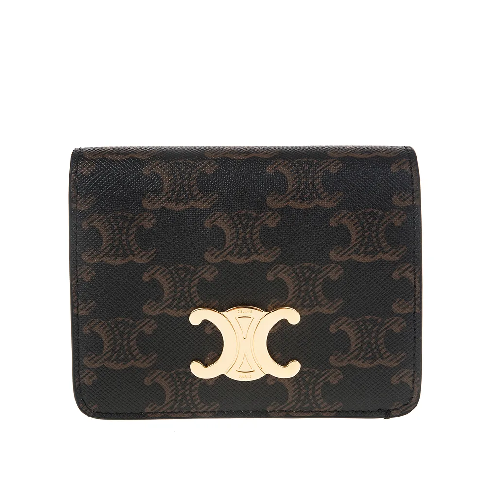 CELINE TRIOMPHE COMPACT經典印花釦式零錢小短夾.深咖 歷史價格詳細信息