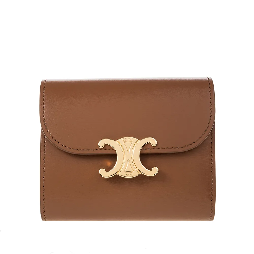 CELINE 新款光滑牛皮革CUIR TRIOMPHE COMPACT拉鍊錢包 (黃褐色) 歷史價格詳細信息