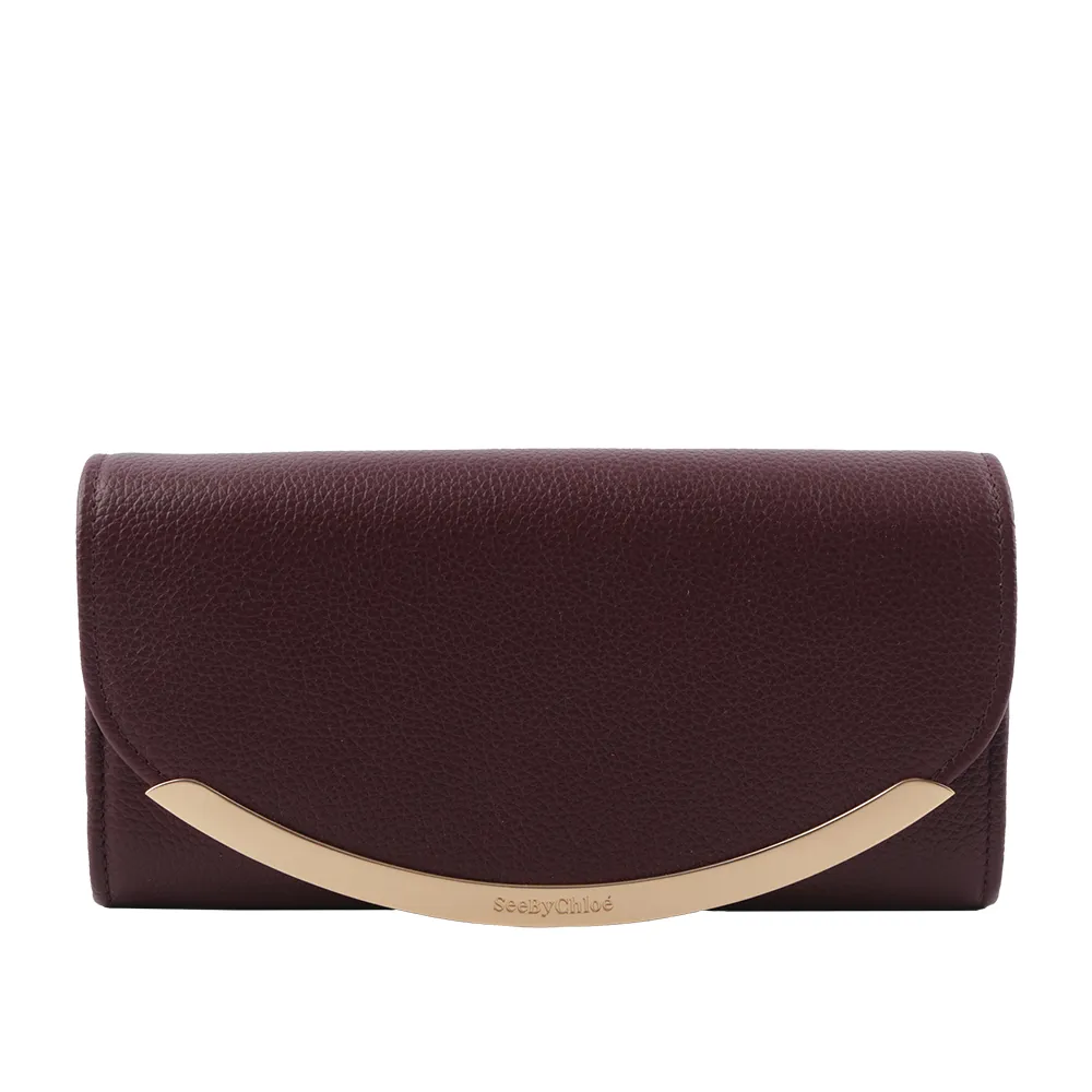 SEE BY CHLOE Lizzie 弧形標誌牛皮翻蓋長夾(深紅色) CHS17WP582349604 歷史價格詳細信息