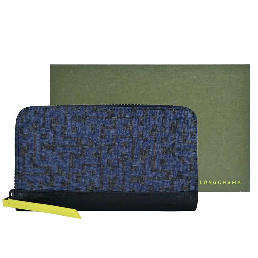 LONGCHAMP LE PLIAGE LGP系列滿版字母拉鍊長夾(黑X海軍藍) 歷史價格詳細信息