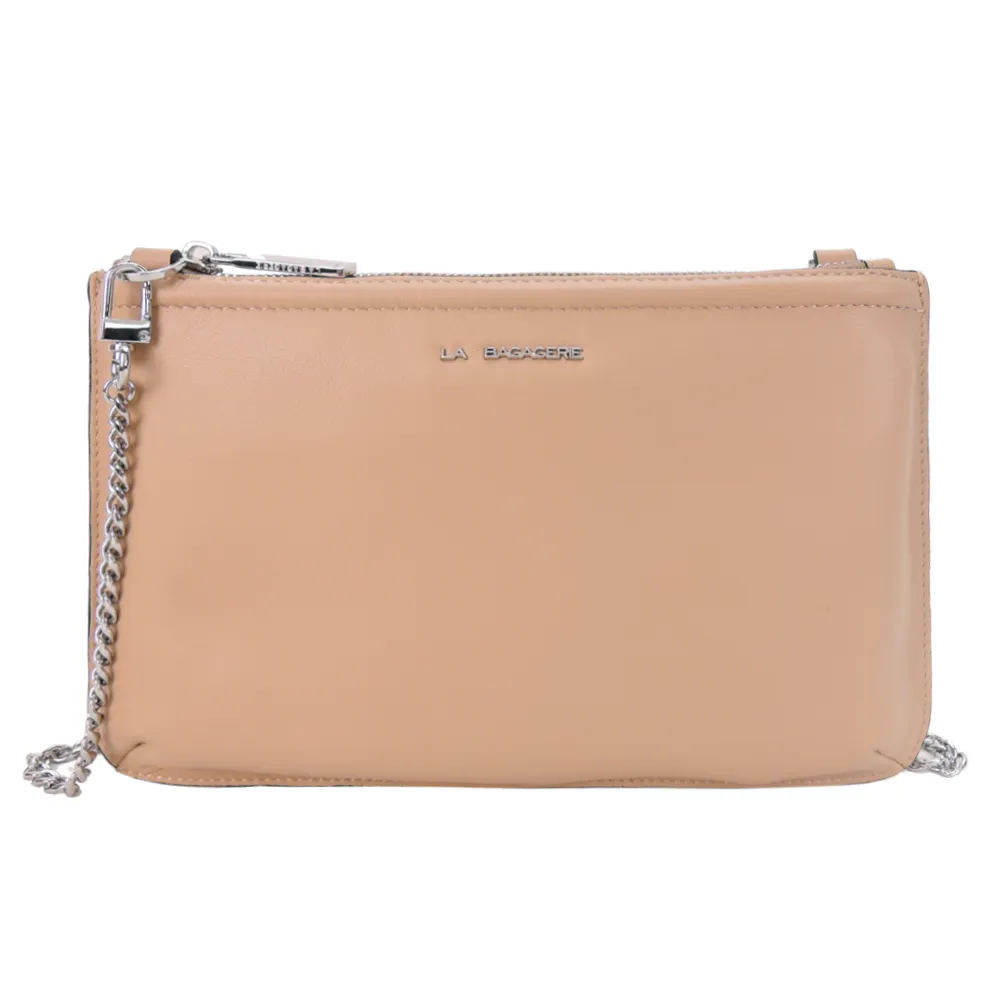 LA BAGAGERIE OSIER 皮革鍊帶扁斜背包(米) 歷史價格詳細信息