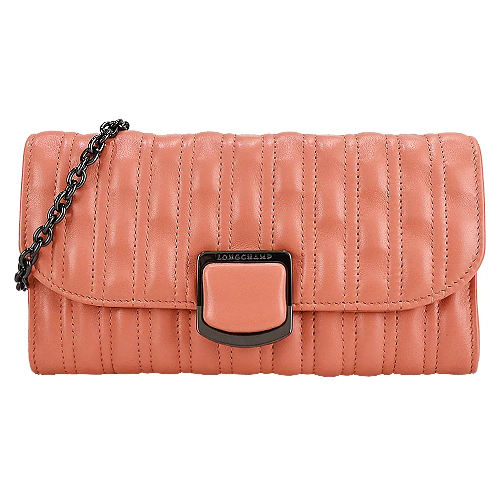 LONGCHAMP BRIOCHE系列小綿羊皮翻蓋鏈帶斜背包(中/紅) 歷史價格詳細信息