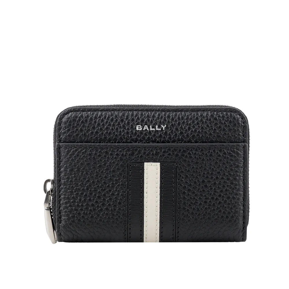BALLY Ribbon 紅白條紋牛皮ㄇ形拉鍊卡包/零錢包(黑色) 6306560 歷史價格詳細信息