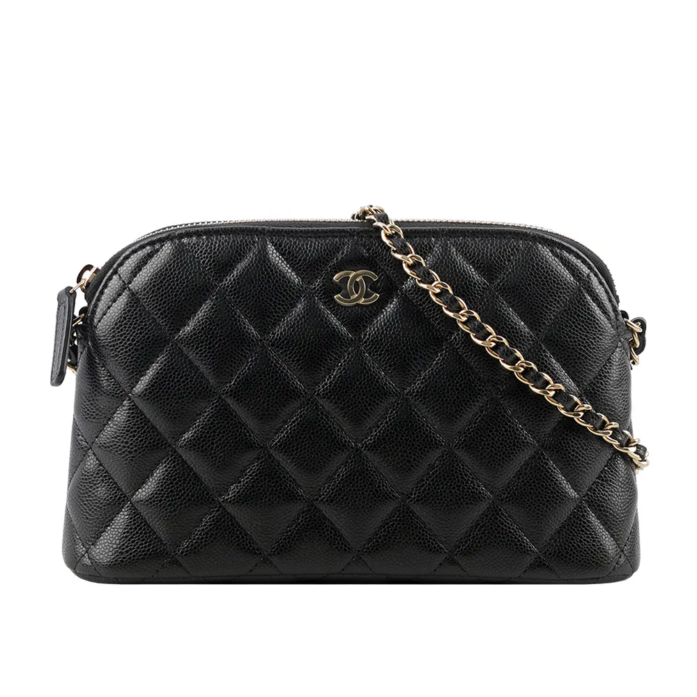 CHANEL 金色CC Logo荔枝皮二折壓釦長夾(黑色) AP0241 Y01864 C3906 歷史價格詳細信息