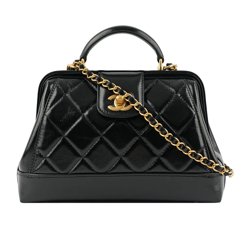 CHANEL AS4059 經典雙C LOGO菱格紋小牛皮翻蓋束口後背包.黑 歷史價格詳細信息