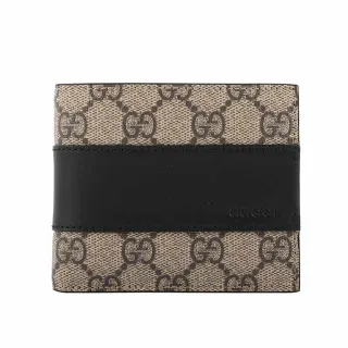 GUCCI 451240 GG Supreme印花拼接八卡對開短夾.駝/黑 歷史價格詳細信息