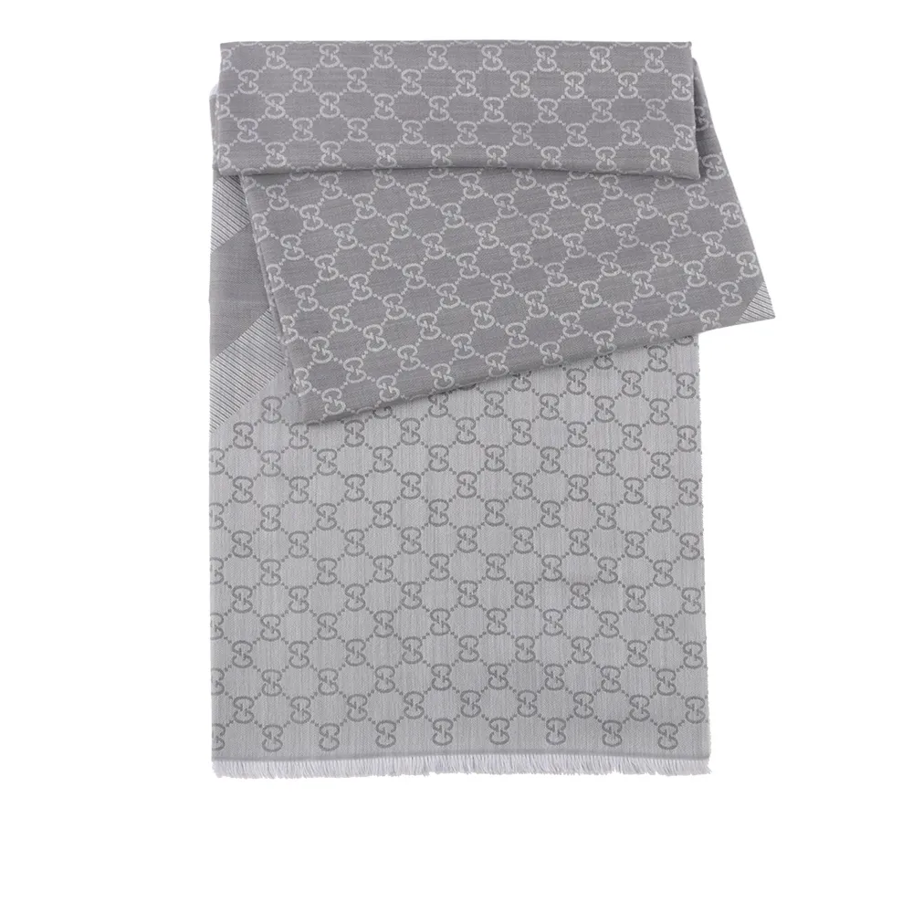 GUCCI GG Logo 羊毛混絲雙色披肩/圍巾(棕褐色/藍紫色) 281942 3G704 2869 歷史價格詳細信息