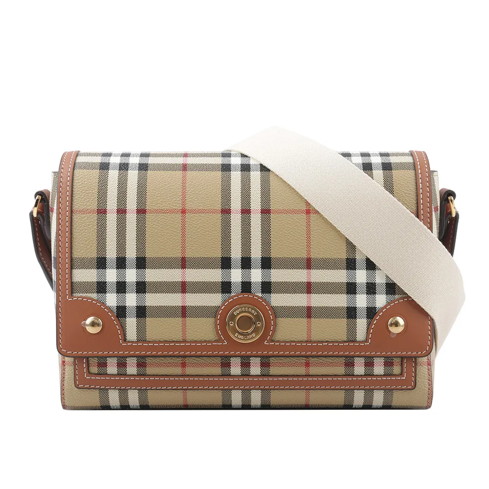 BURBERRY Vintage格紋拼皮革翻蓋斜背包(黑色) 8021110 A1189 歷史價格詳細信息