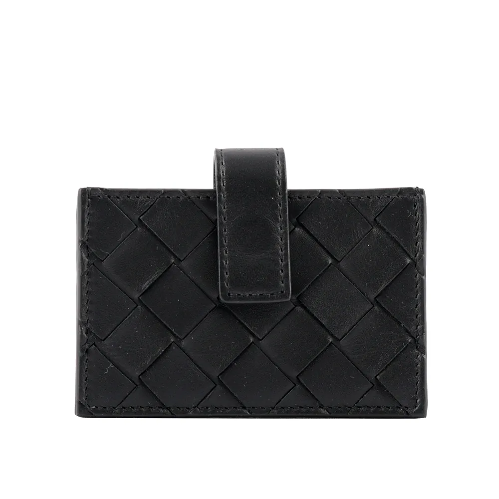 BOTTEGA VENETA 小羊皮編織釦式卡片夾(厚款)(黑色) 133945 V0016 8806 歷史價格詳細信息