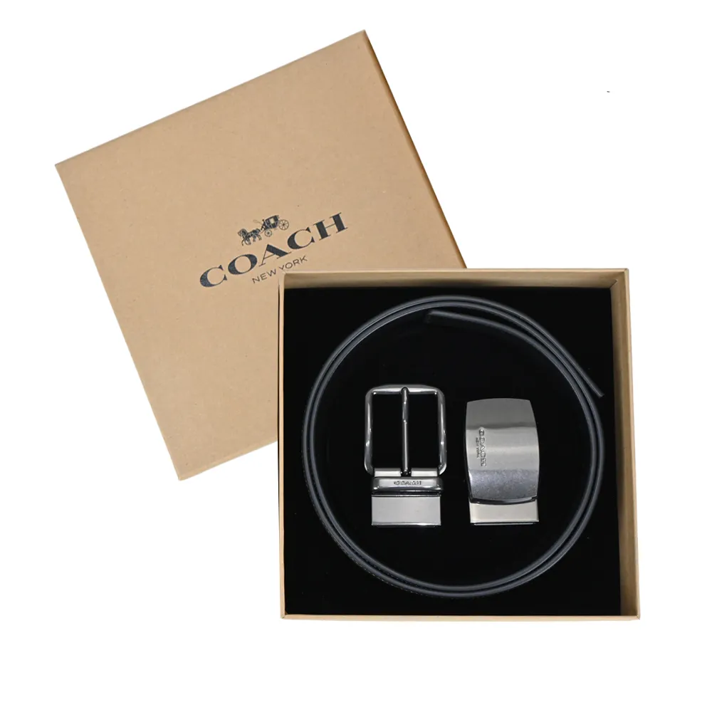 COACH PVC皮革雙面用男士皮帶禮盒組(咖啡黑/紅) 歷史價格詳細信息