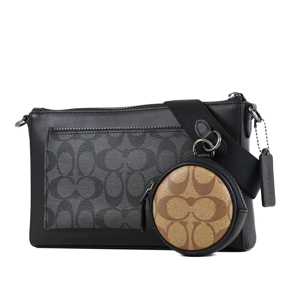 COACH灰褐色鍊飾圖印荔枝紋全皮手掛拉鍊長夾 歷史價格詳細信息