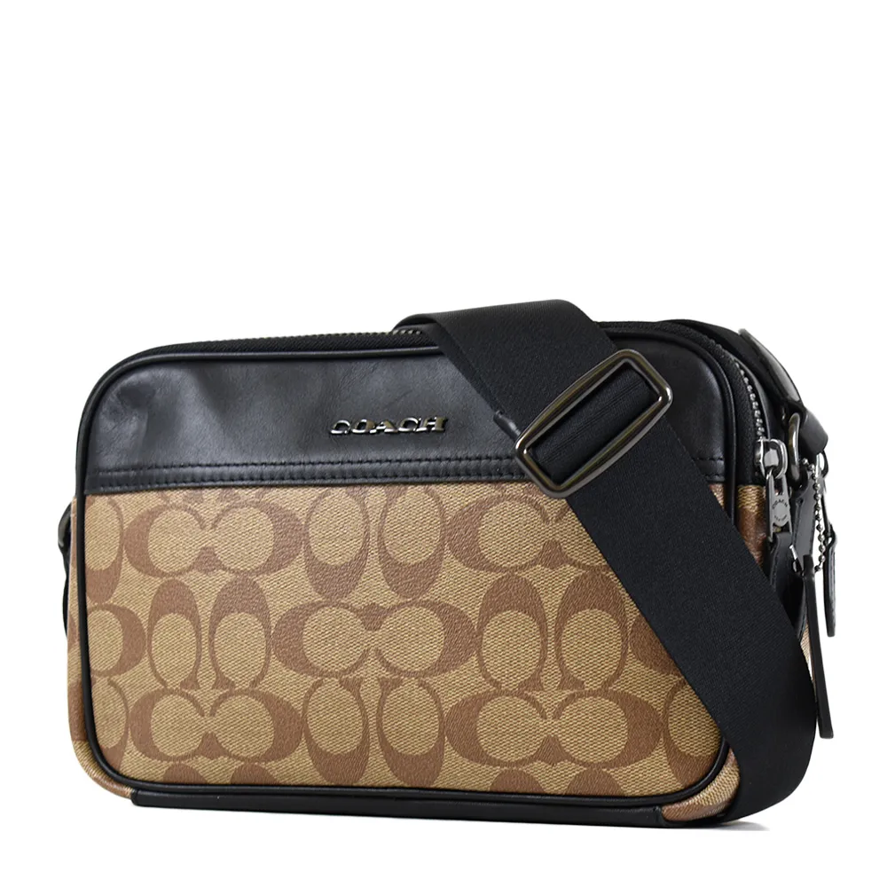 COACH 卡其黑緹花帆布翻蓋真皮斜背包 歷史價格詳細信息