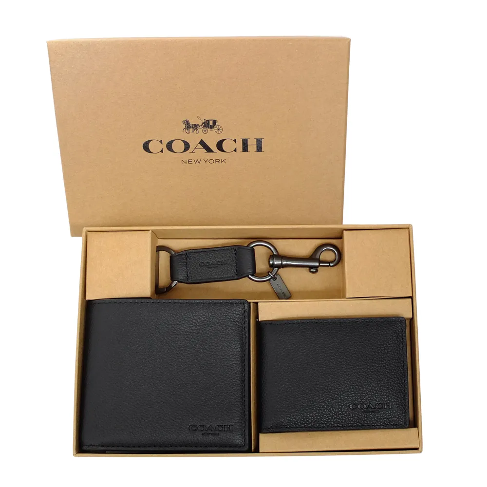 COACH黑色荔枝紋全皮C字拉鍊袋釦式雙摺短夾 歷史價格詳細信息