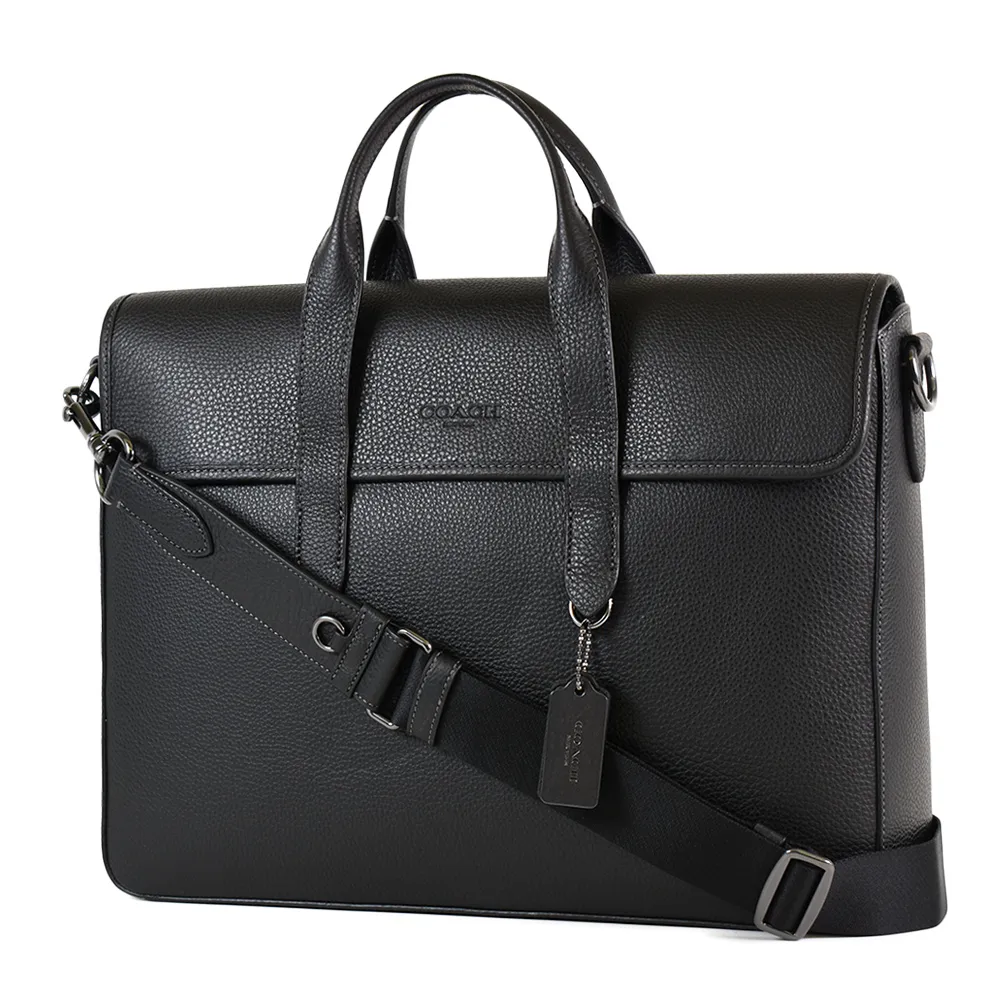 COACH 男款 荔枝紋前拉鍊真皮斜背包-黑色 歷史價格詳細信息