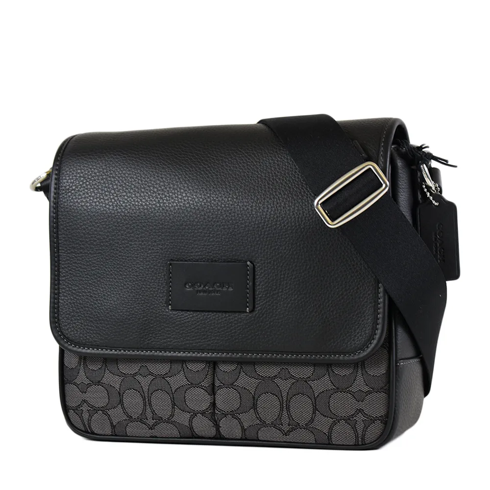 COACH黑色LOGO緹花布+皮革肩背包/手提/側背包/書包 二手真品☆包包狀況近新☆ 賣場CHANEL/LV/CD可參考 歷史價格詳細信息