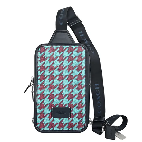 COACH藍紅千鳥紋直式方型單肩斜後背胸背男包 價格比較,價格查詢,歷史價格詳細信息