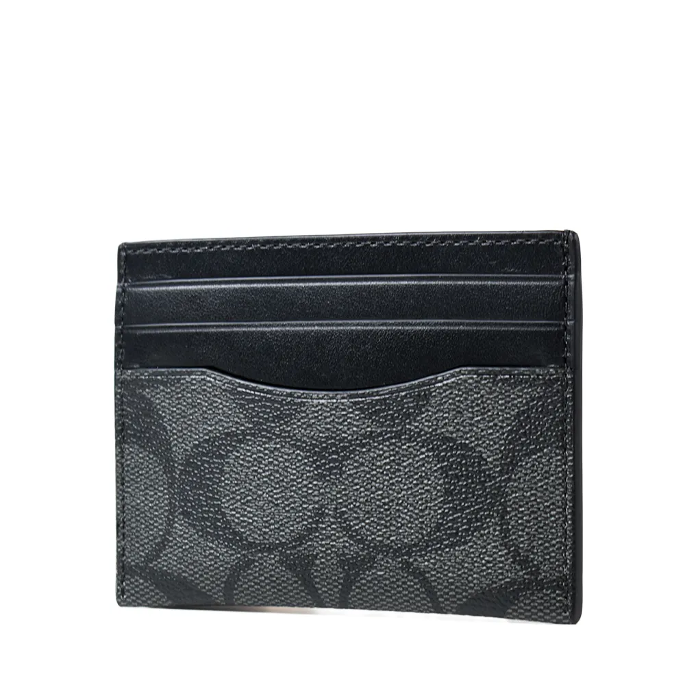 COACH 灰黑色防水帆布皮飾邊短夾/透明窗 歷史價格詳細信息