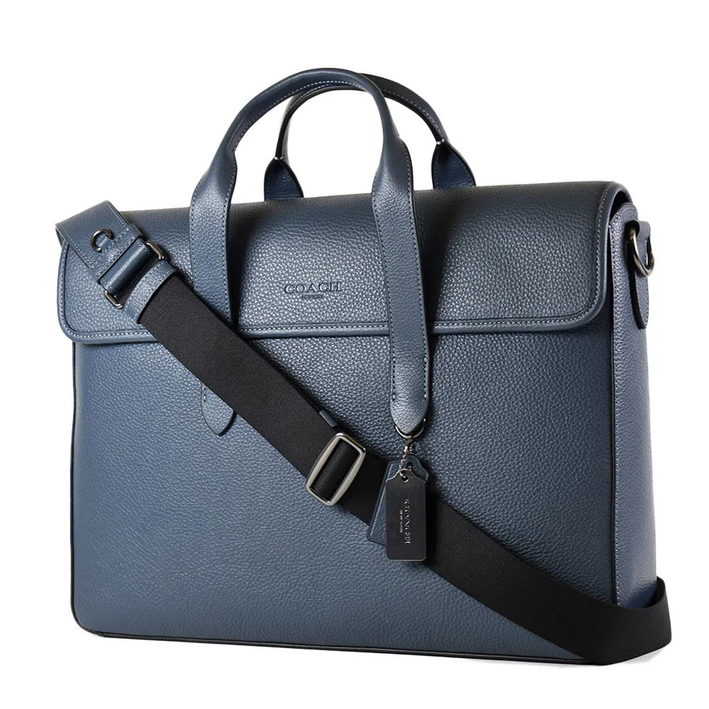 COACH 男款 荔枝紋前拉鍊真皮斜背包-黑色 歷史價格詳細信息