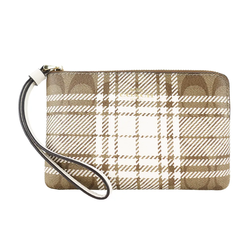 COACH 燙金LOGO森林綠色防刮皮革手拿包+2吊飾禮盒 歷史價格詳細信息