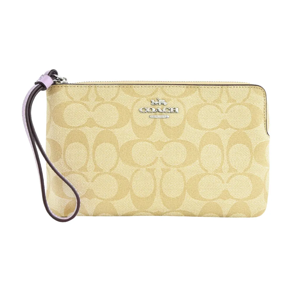 COACH 經典馬車C LOGO緹花PVC中夾(卡其粉筆白) 歷史價格詳細信息