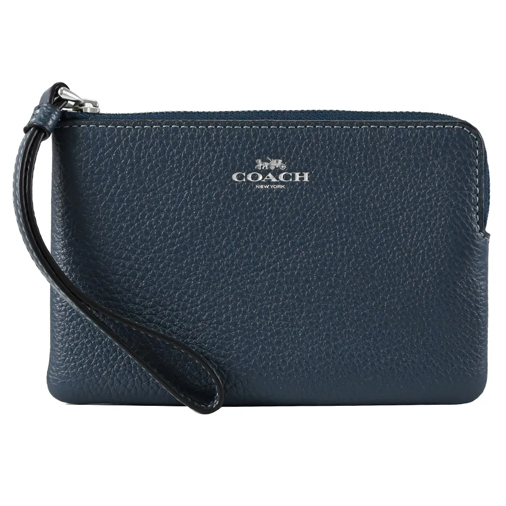 【COACH】COACH  Corner銀字LOGO緹花PVC 7卡釦式零錢中夾(炭黑x黑) 歷史價格詳細信息