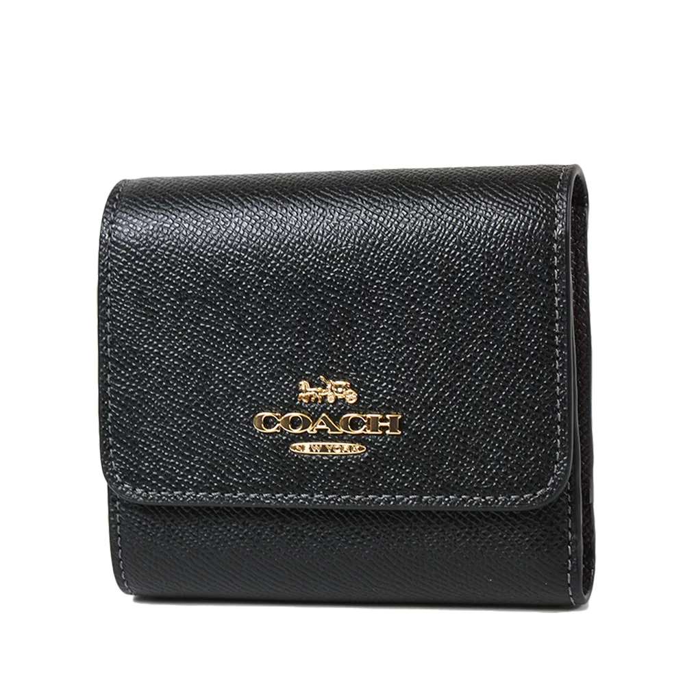 COACH 防刮皮革釦式對開短夾-銀字黑 歷史價格詳細信息