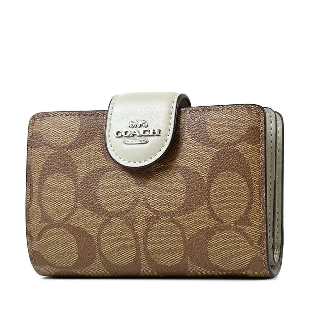 COACH 立體馬車LOGO防刮皮革金屬鍊帶子母斜背麻將包(糖粉) 歷史價格詳細信息